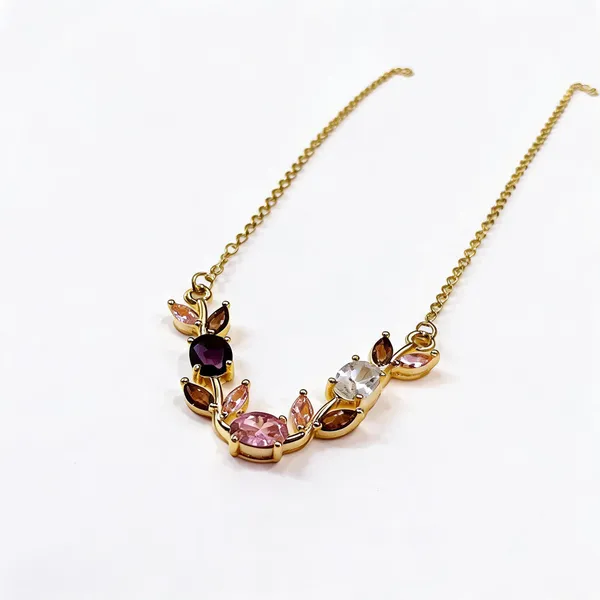 Gold_Tone_Pink_Purple_Stone_Floral_Tulip_Necklace_For_Women