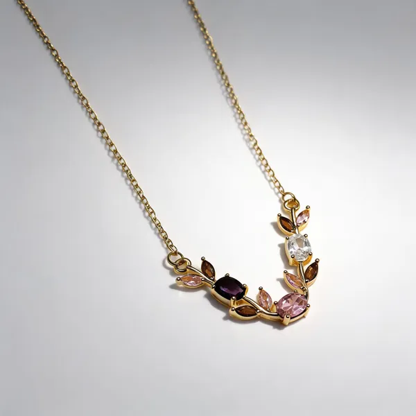 Gold_Tone_Pink_Purple_Stone_Floral_Tulip_Necklace_For_Women