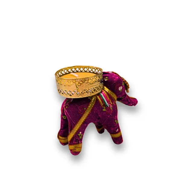 Fabric_Metal_Festive_Blue_Red_Elephant_Tealight_Holder_Set_Of_4