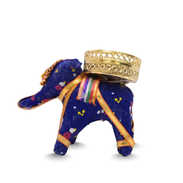 Fabric_Metal_Festive_Blue_Red_Elephant_Tealight_Holder_Set_Of_4