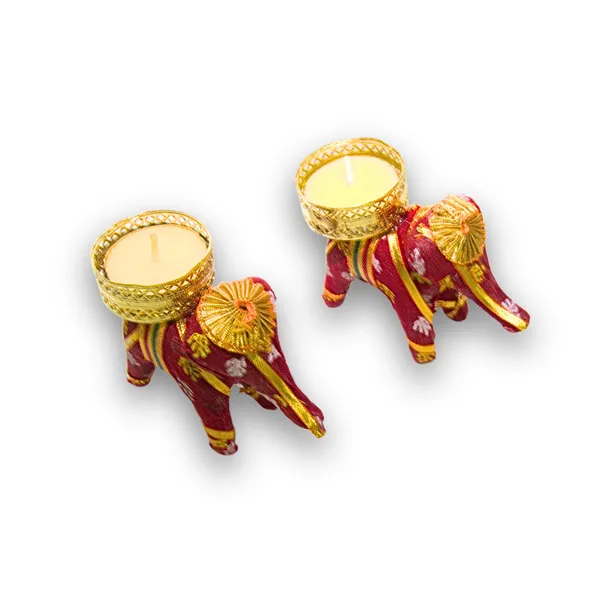 Fabric_Metal_Festive_Blue_Red_Elephant_Tealight_Holder_Set_Of_4