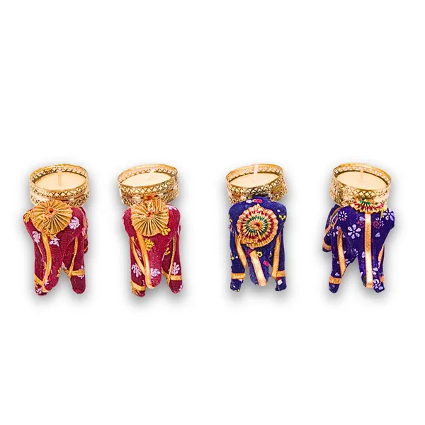 Fabric_Metal_Festive_Blue_Red_Elephant_Tealight_Holder_Set_Of_4