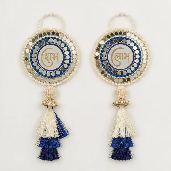 Resin_Pearl_Festive_Shubh_Labh_Blue_&_White_Door_Hanging_Set_Of_2