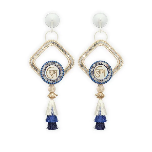 Resin_Pearl_Festive_Shubh_Labh_Blue_&_Silver_Door_Hanging_Set_Of_2