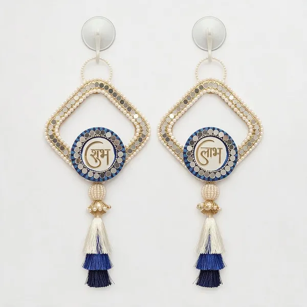 Resin_Pearl_Festive_Shubh_Labh_Blue_&_Silver_Door_Hanging_Set_Of_2