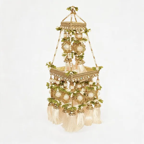 Metal_Thread_Pearl_Festive_Gold_&_Green_Jhumar_Door_Hanging