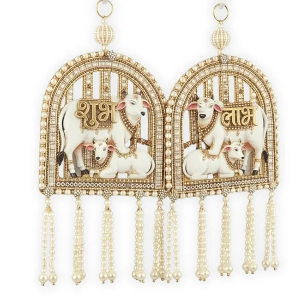 Resin_Pearl_Festive_Shubh_Labh_Cow_&_Calf_Door_Hanging_Set_Of_2