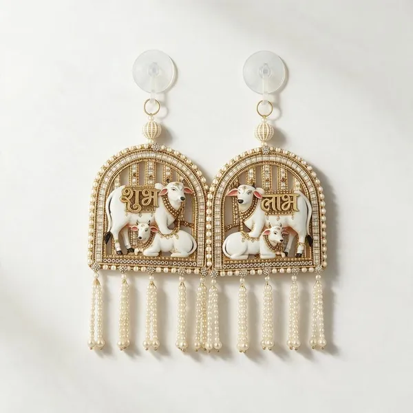 Resin_Pearl_Festive_Shubh_Labh_Cream_&_Gold_Door_Hanging_Set_Of_2