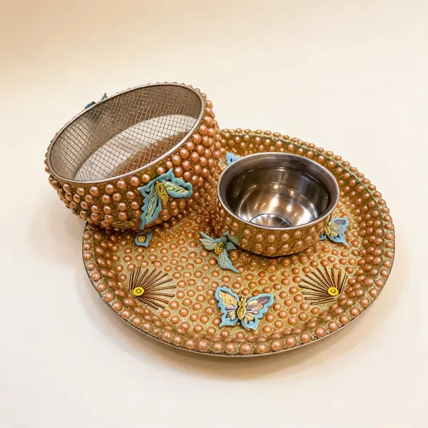 Metal_Pearl_Gold_Butterfly_Pooja_Thali_Bowl_&_Jar_Set