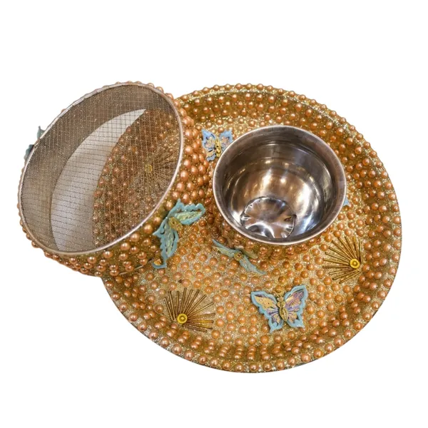 Metal_Pearl_Gold_Butterfly_Pooja_Thali_Bowl_&_Jar_Set