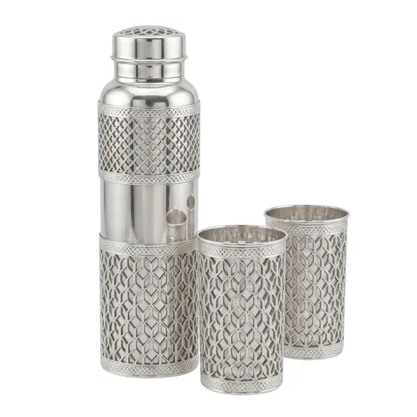German_Silver_Bottle_And_Glass_Pooja_Gift_Set