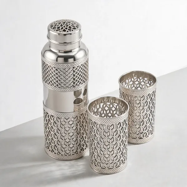 German_Silver_Bottle_And_Glass_Pooja_Gift_Set