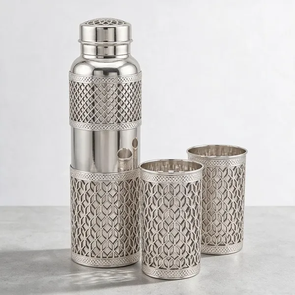 German_Silver_Bottle_And_Glass_Pooja_Gift_Set