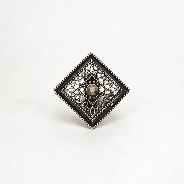 Black_Silver_Alloy_Adjustable_Square_Ring_For_Women