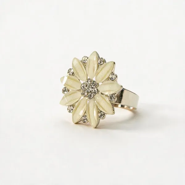 White_Silver_Alloy_Crystal_Adjustable_Flower_Ring_For_Women