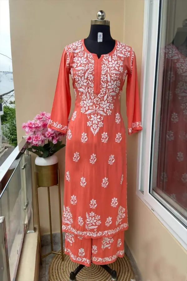 Peach_Chikankari_Kurtis_For_Women