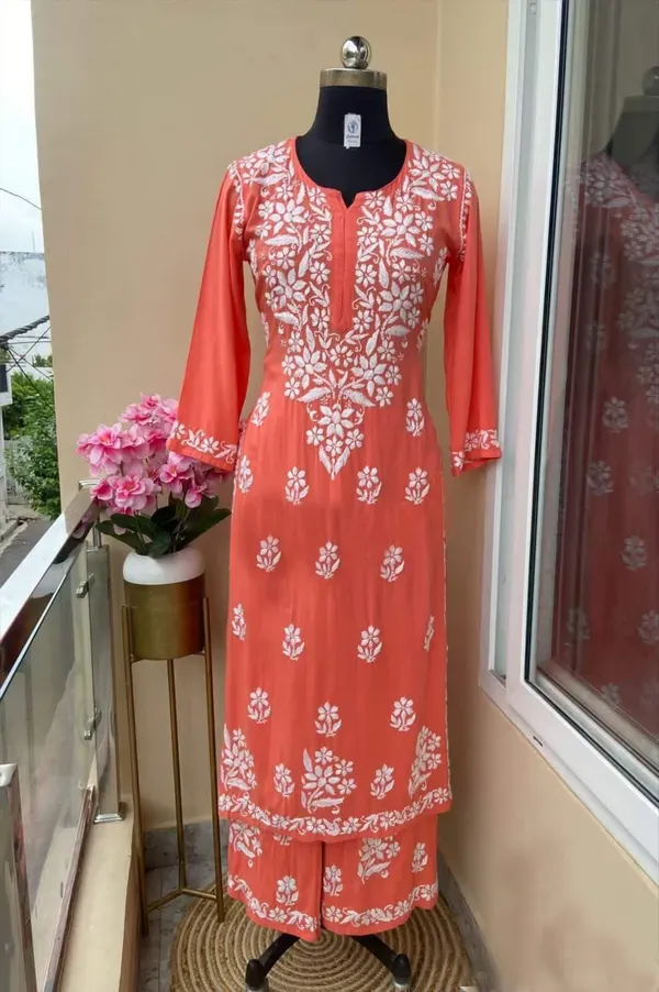 Peach_Chikankari_Kurtis_For_Women