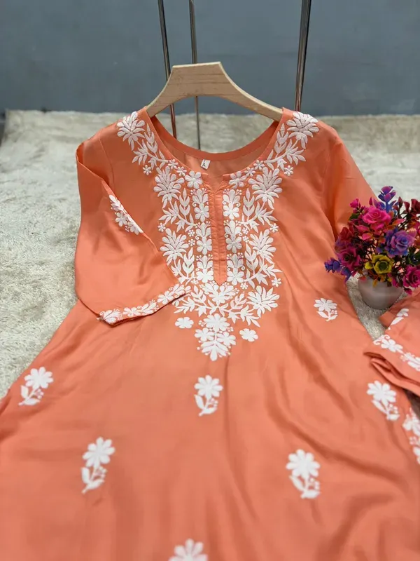 Peach_Chikankari_Kurtis_For_Women