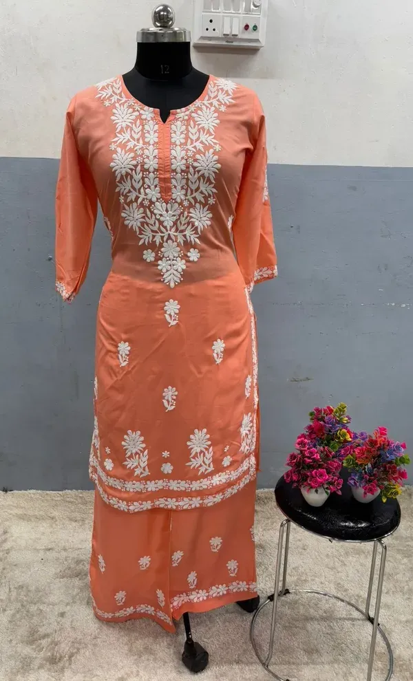 Peach_Chikankari_Kurtis_For_Women