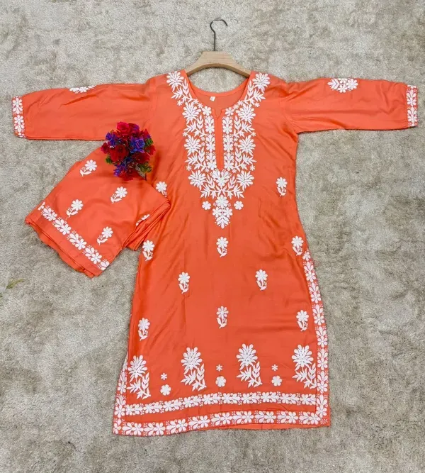 Peach_Chikankari_Kurtis_For_Women