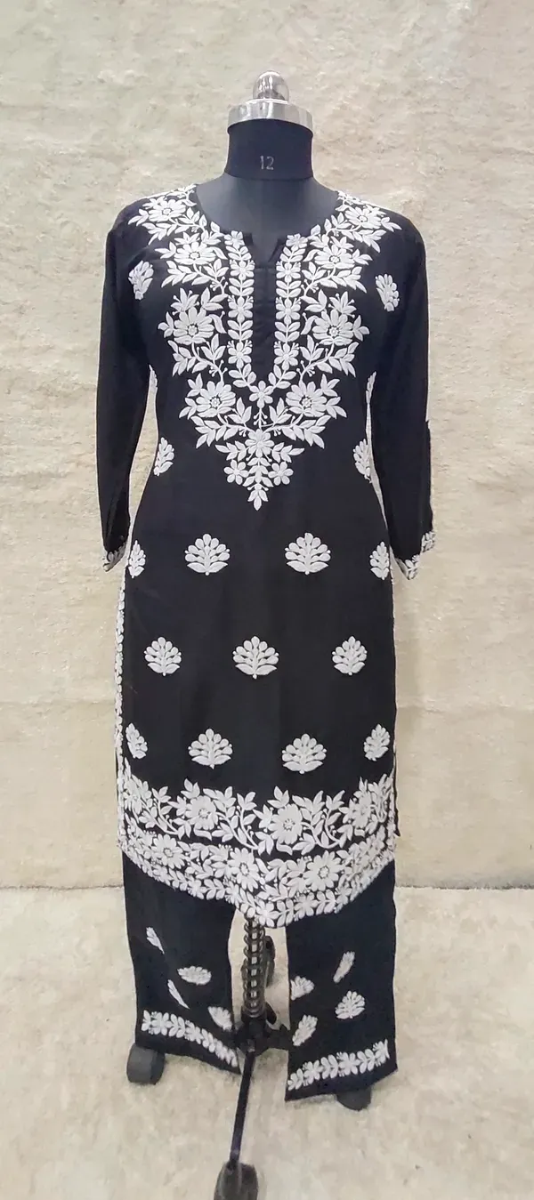 Black_Women_Embroidery_Chikankari_Kurti_Plazzo_Set