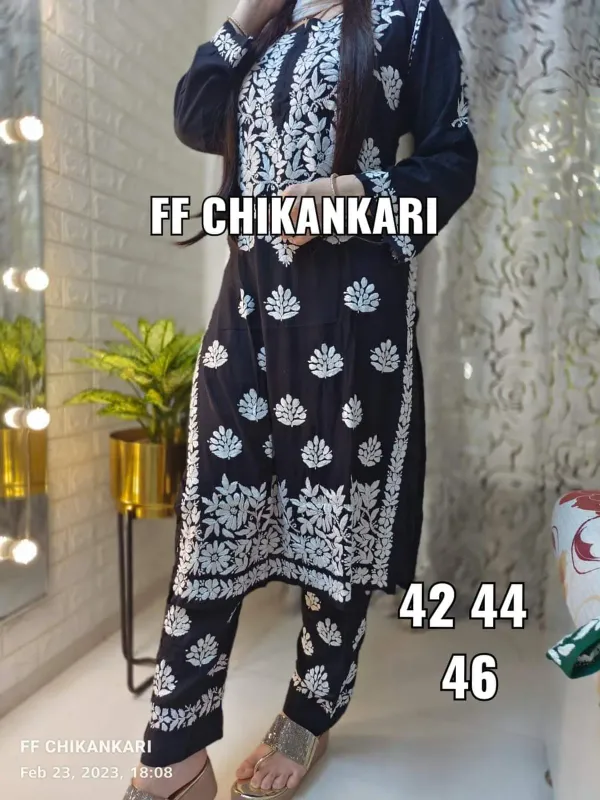 Black_Women_Embroidery_Chikankari_Kurti_Plazzo_Set