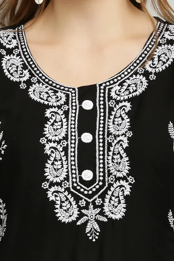 Black_Rayon_Kurti_With_Dupatta_And_Bottom_Wear_3_Piece_Set_For_Women