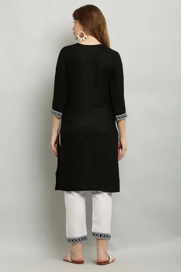 Black_Rayon_Kurti_With_Dupatta_And_Bottom_Wear_3_Piece_Set_For_Women