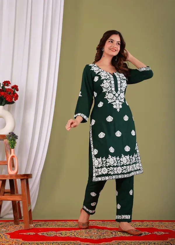 Green_Exclusive_Modal_Kurti_With_The_Plazzo_Chikankari_Fabric_For_Women