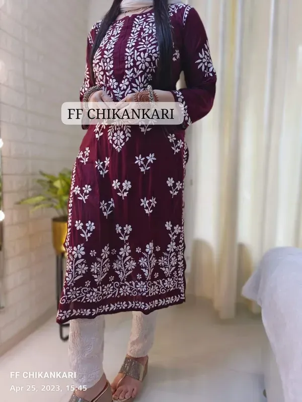 Wine_Womens_Indian_Model_Kurti_Beautiful_Work_Entice_Wear