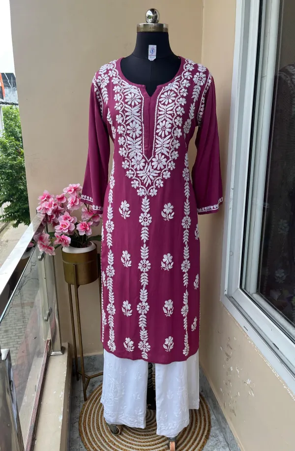 Magenta_Premium_Rayon_Kurti_With_Palazzo_Set