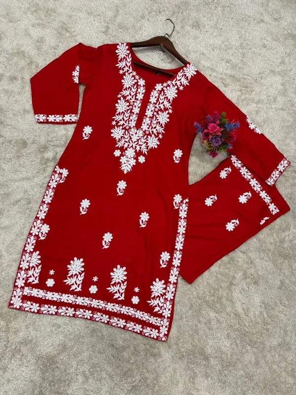 Red_Chikankari_Kurtis_For_Women