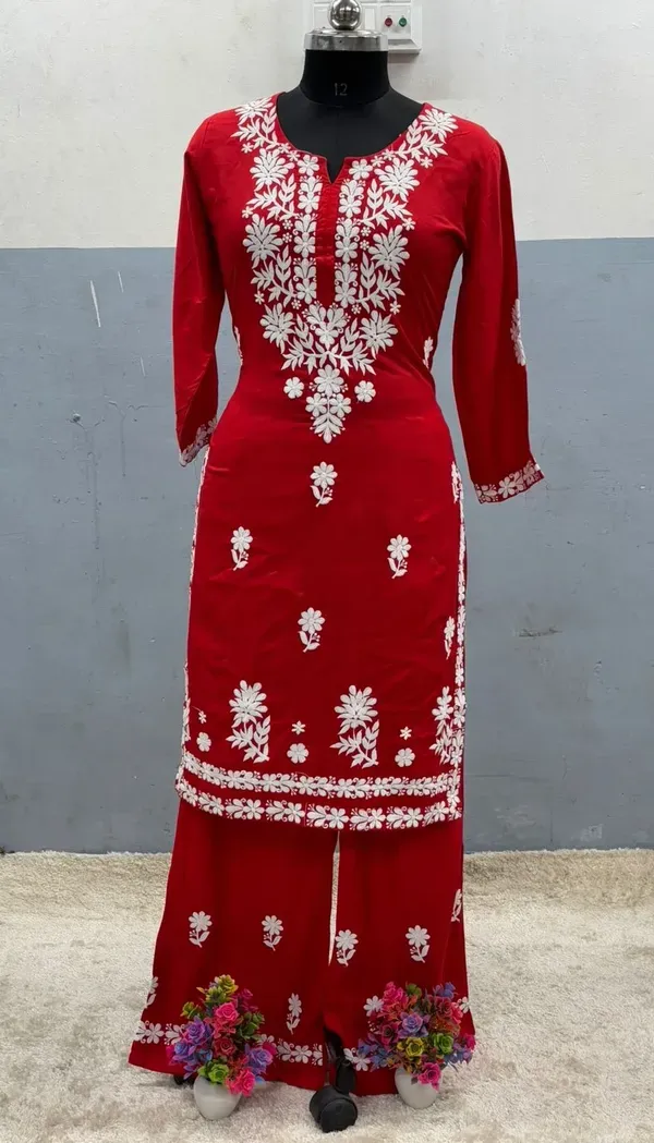 Red_Chikankari_Kurtis_For_Women