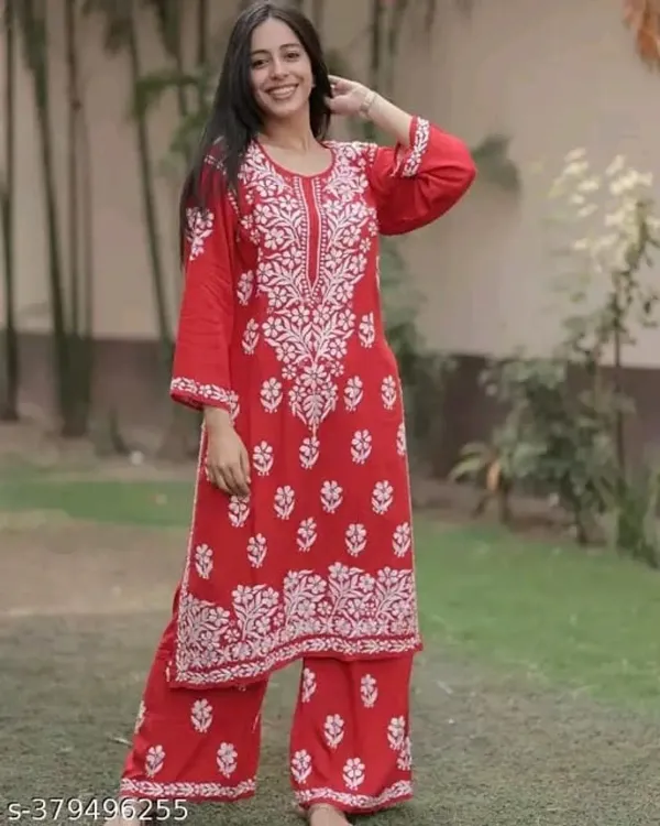 Red_Chikankari_Kurtis_For_Women