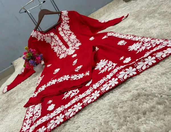 Red_Chikankari_Kurtis_For_Women