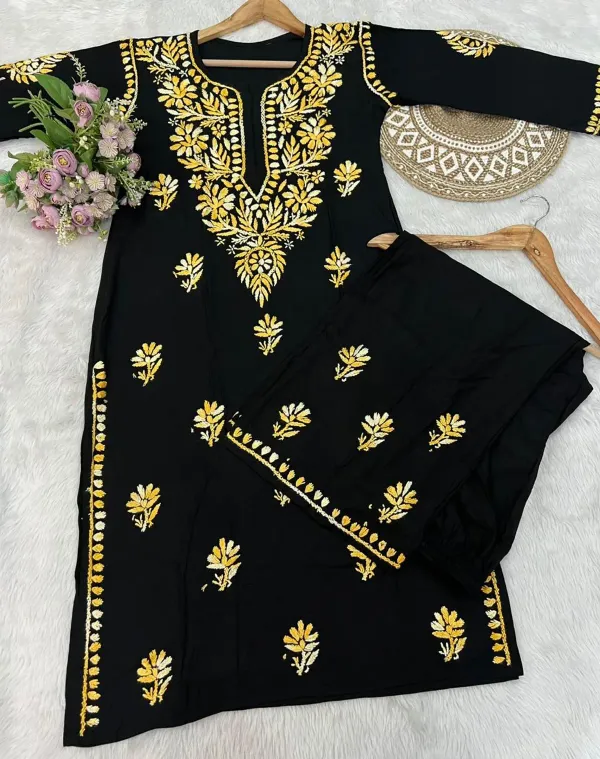 Black_Yellow_Traditional_Chikankari_Work_Kurta_Set