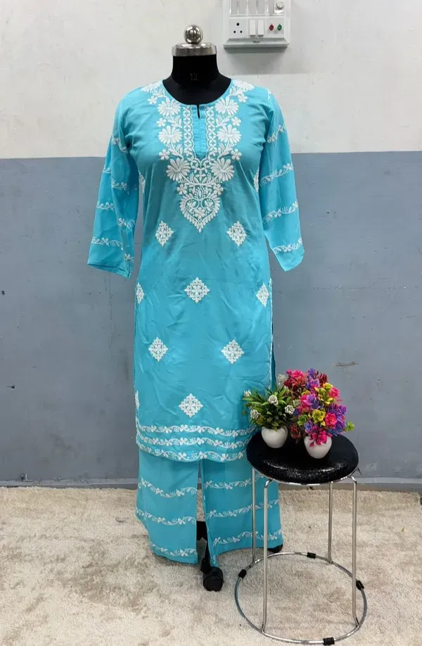 Firoji_Chikankari_Kurti_With_Matching_Printed_Plazzo_Suit_2ps_For_Women