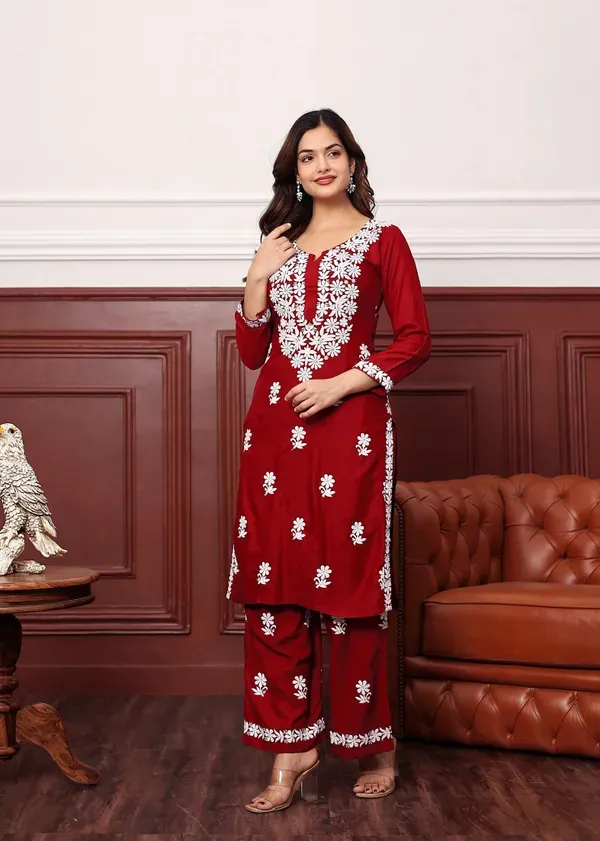 Maroon_New_Colours_In_Our_Best_Seller_Chikankari_Plazzo_Set