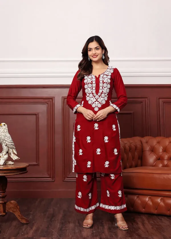 Maroon_New_Colours_In_Our_Best_Seller_Chikankari_Plazzo_Set