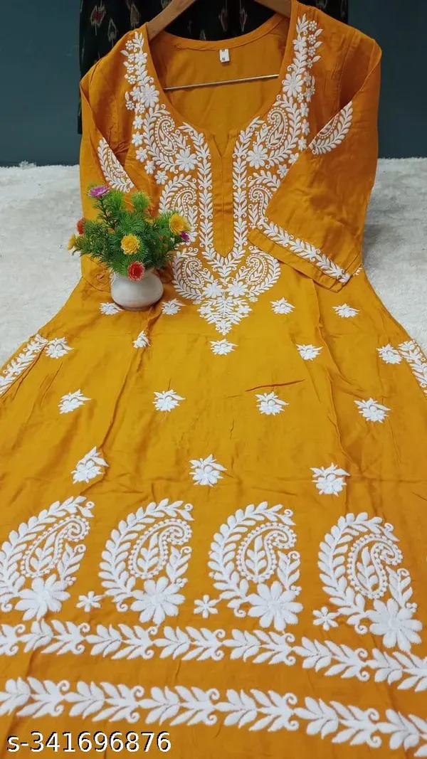 Yellow_Rayon_Cotton_Chikankari_Embroidery_Work_Kurti