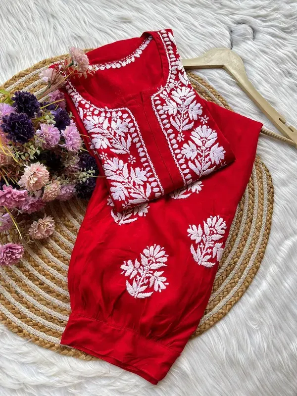 Red_Chikankari_Reyon_Kurti_With_Afgani_Salwar_Suit