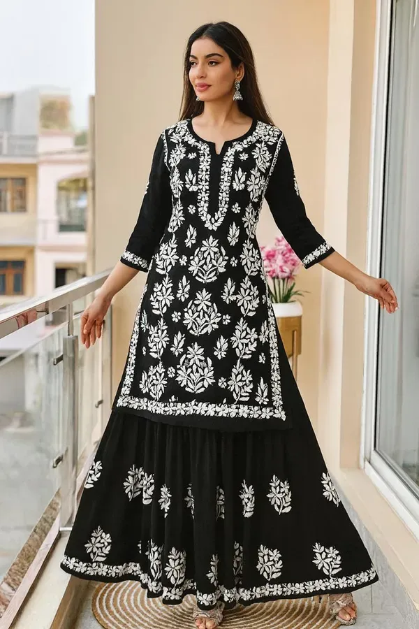 Black_New_Stylish_Kurta_And_Sarara_Set