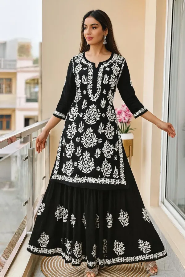 Black_New_Stylish_Kurta_And_Sarara_Set