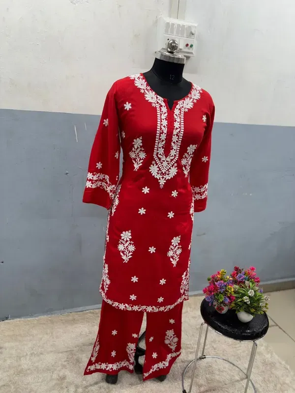 Red_Chikankari_Kurta_Set_For_Women