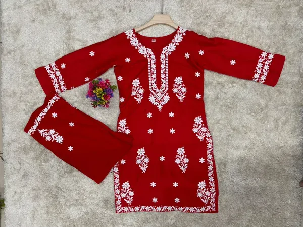 Red_Chikankari_Kurta_Set_For_Women