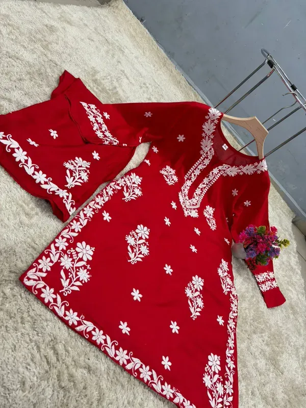 Red_Chikankari_Kurta_Set_For_Women