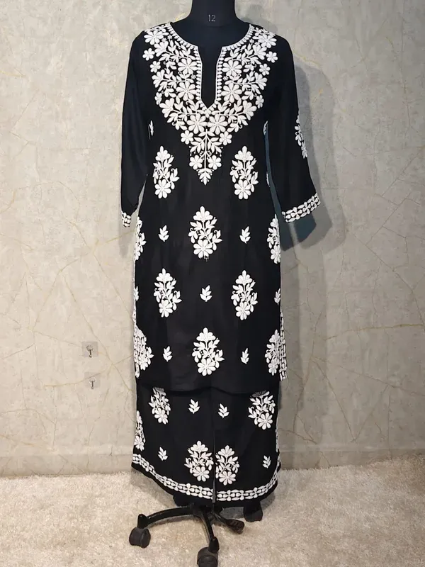 Black_Rayon_Cotton_Chikankari_Kurta_With_Palazzo_For_Women