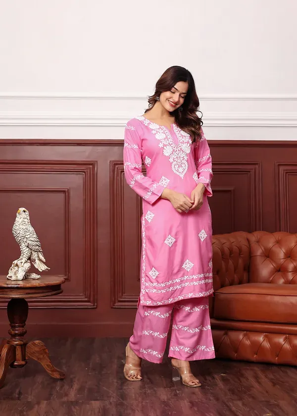 Pink_Women_S_Rayon_Chikankari_Work_Straight_Kurta_Palazzo_Set_For_Women