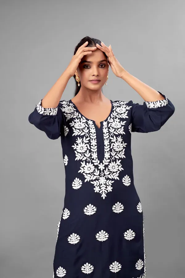Blue_Partywear_Chikankari_Straight_Kurta_Palazzo_Set_Readymade_For_Women