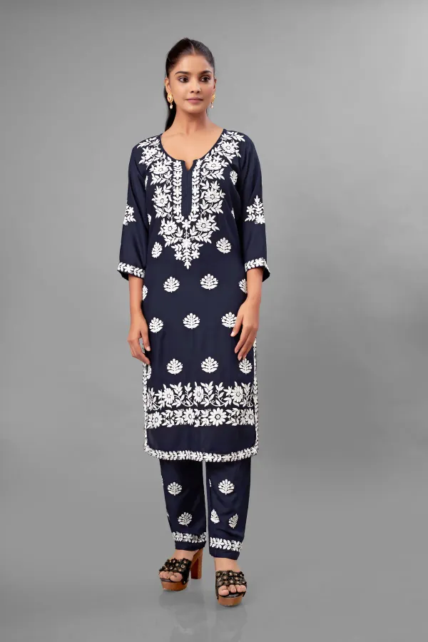 Blue_Partywear_Chikankari_Straight_Kurta_Palazzo_Set_Readymade_For_Women